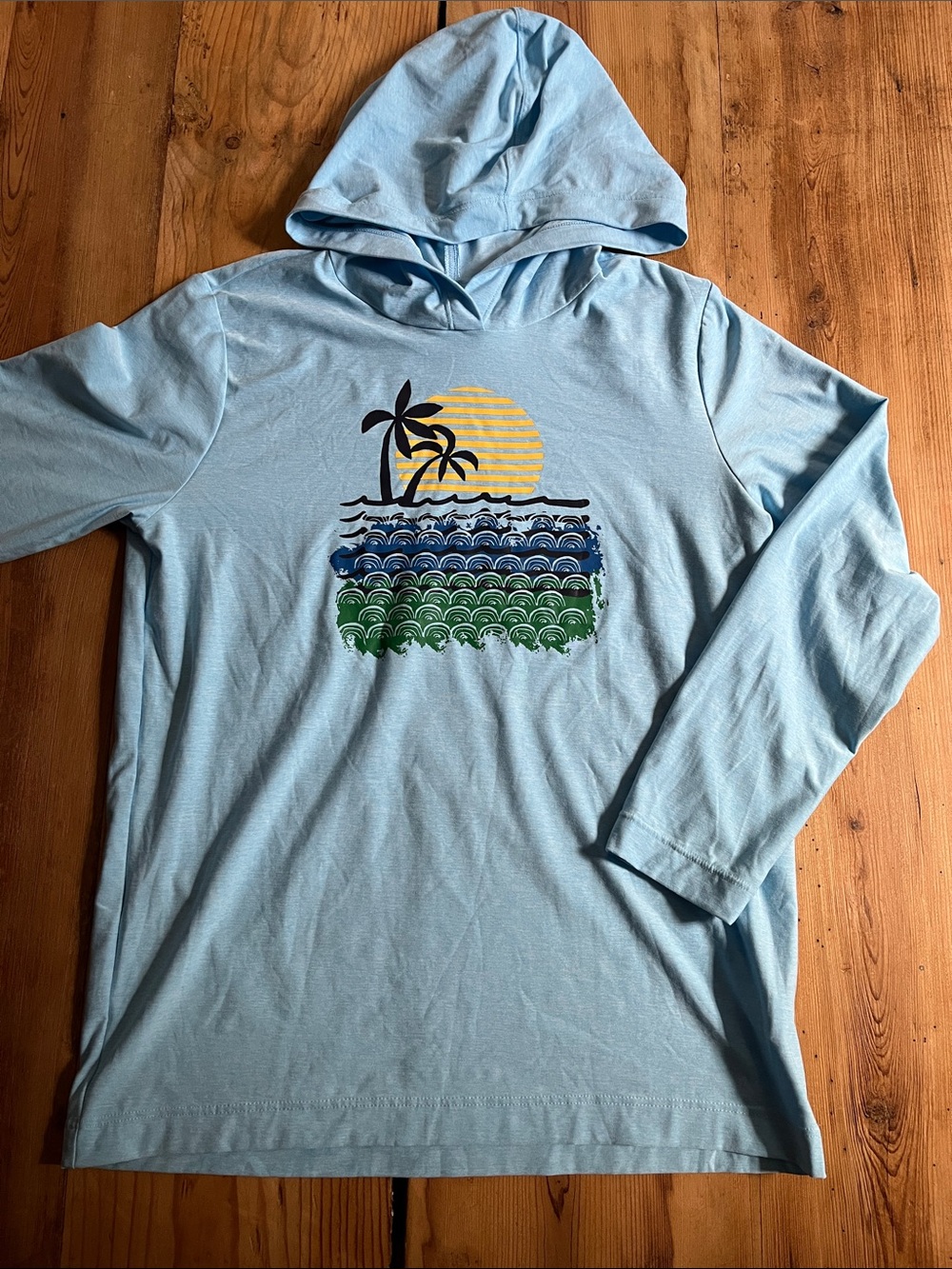 HANNA ANDERSSON 140 Baby Blue Hooded Beach Sun Shirts Sunset/rise Graphic